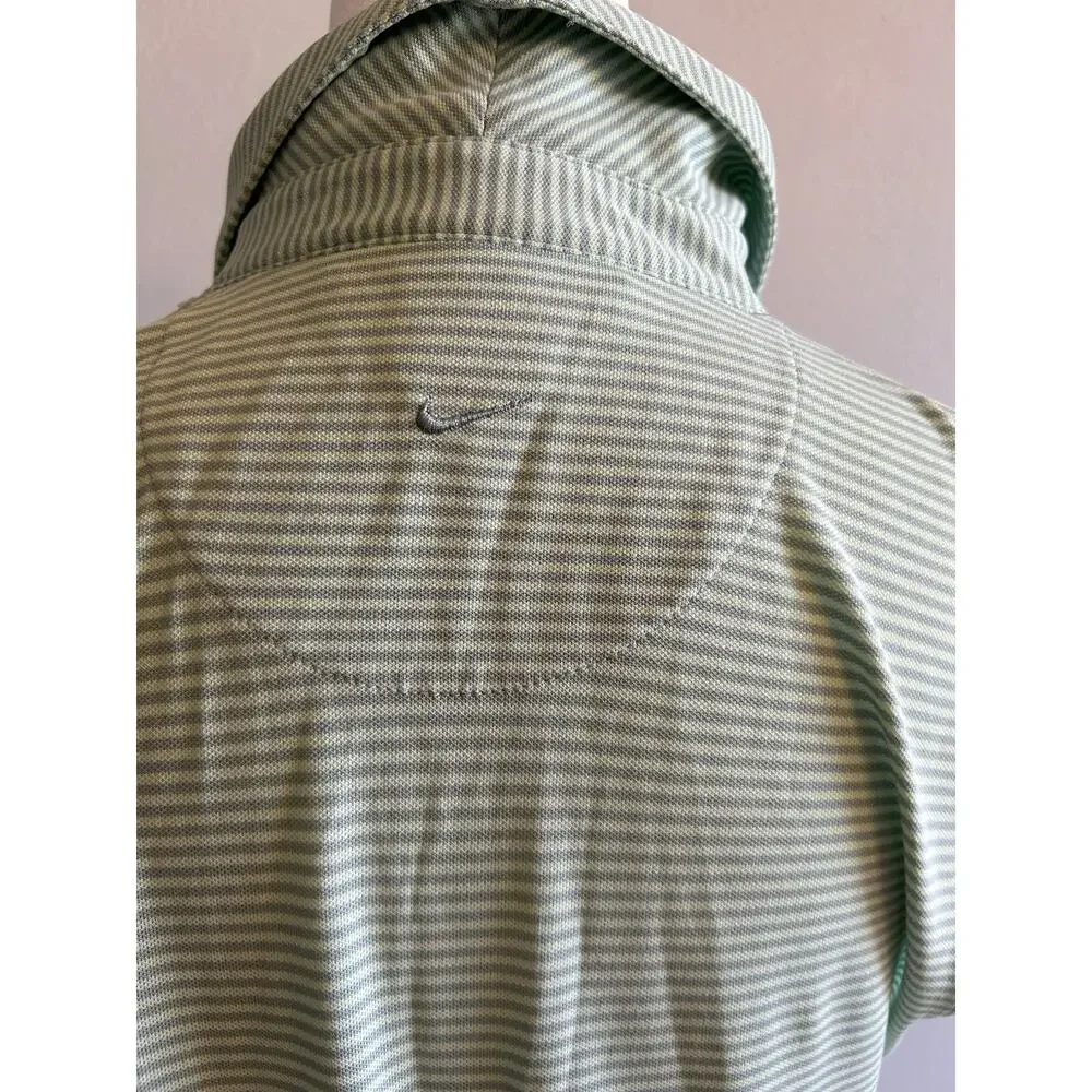 Nike Golf Shirt Womens Green White Striped Sleeveless Polo Tank Logo PGA Tour S